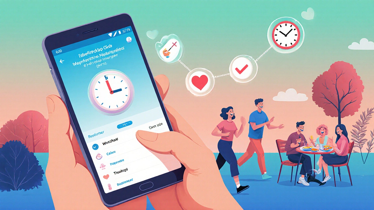 Person bruker app for minner og lever et aktivt, sunt liv.