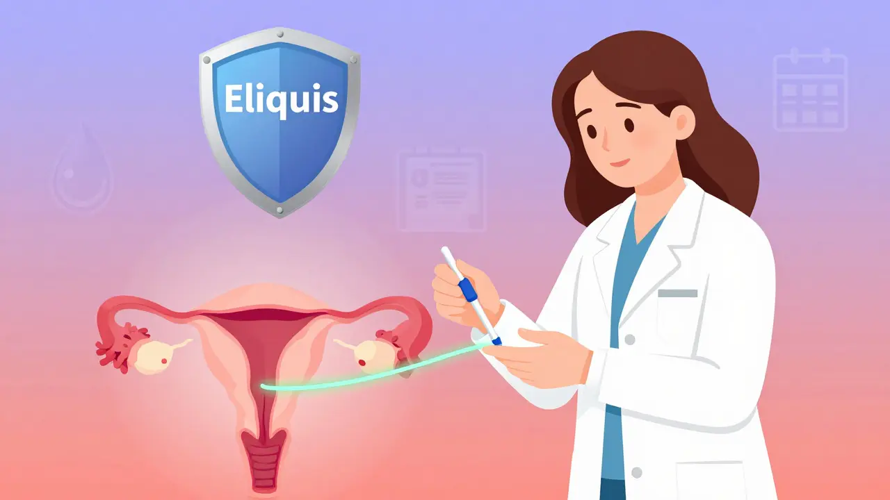 Legen setter inn en IUD mens hormoner tyntner livmorhinnen, med blodfortynner som sikrer trygghet.