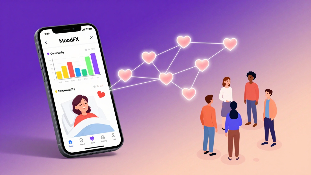 Menneske ser på en app som sporer humør og seksuell funksjon med hjerteknuter.
