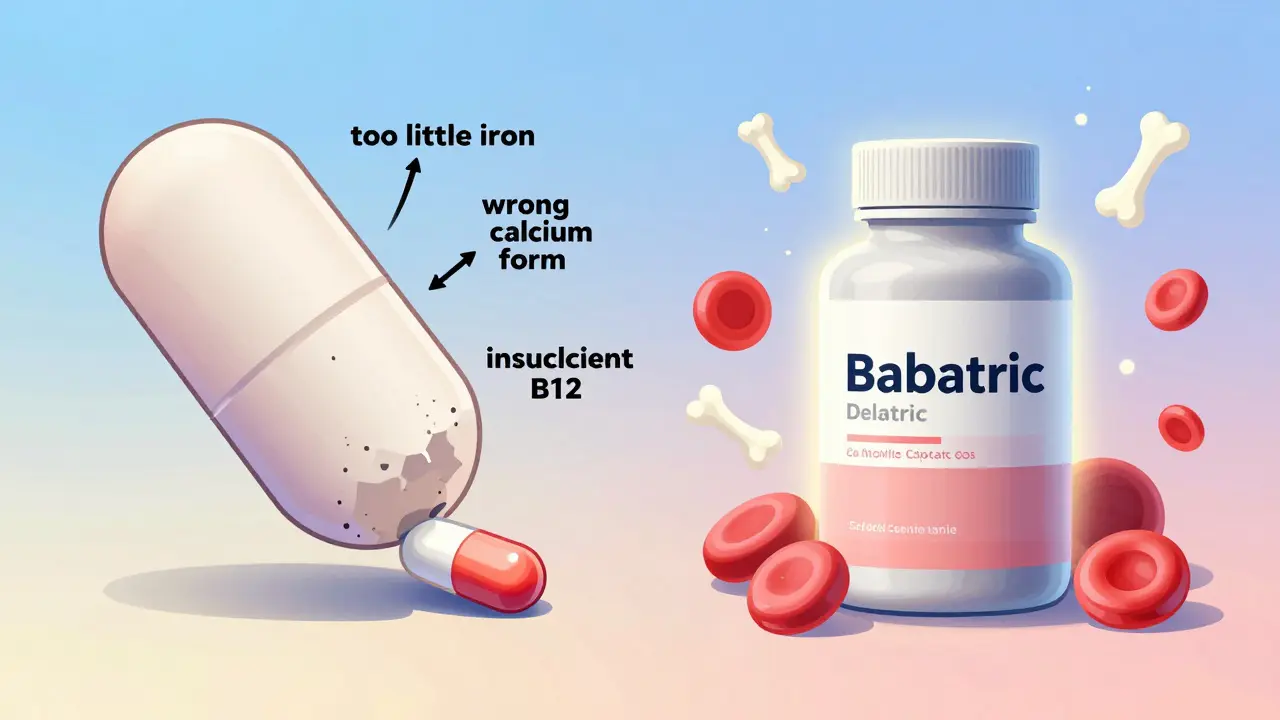 Sammenligning mellom vanlig multivitamin og bariatrisk vitamin med korrekte doser.