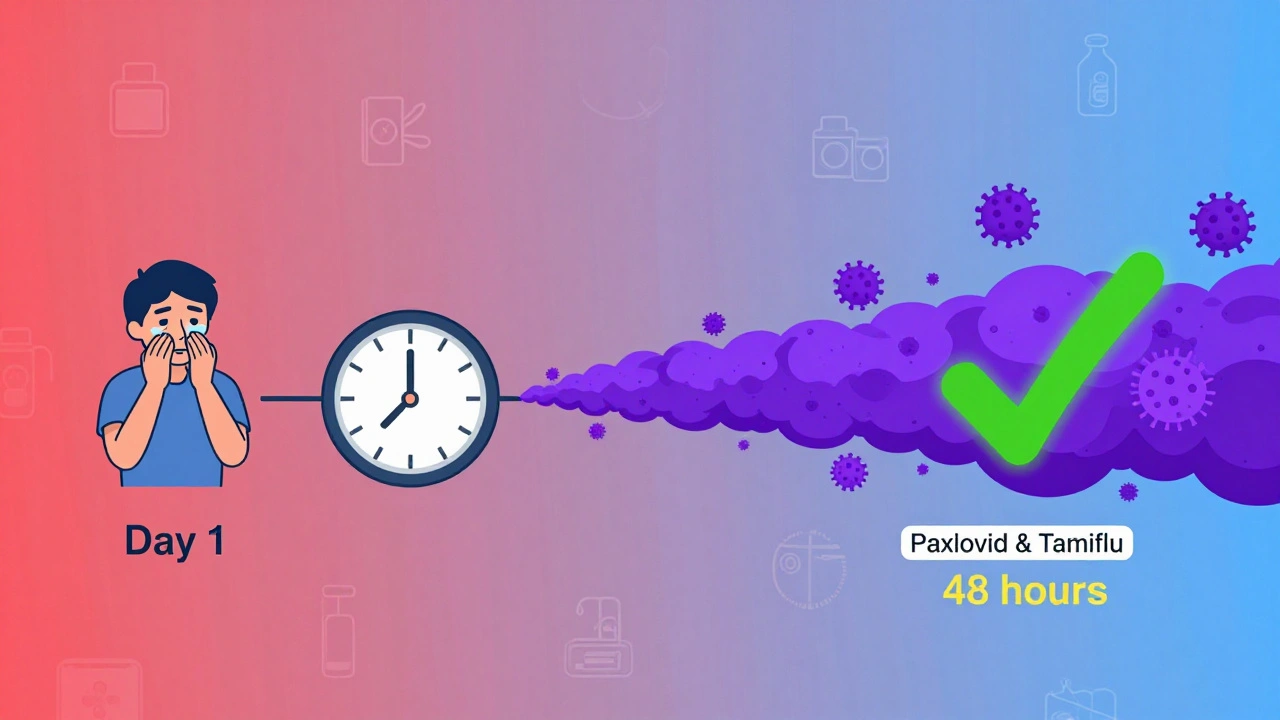 Tidslinje viser hvordan tidlig inntak av antivirale midler stopper virusutvikling.