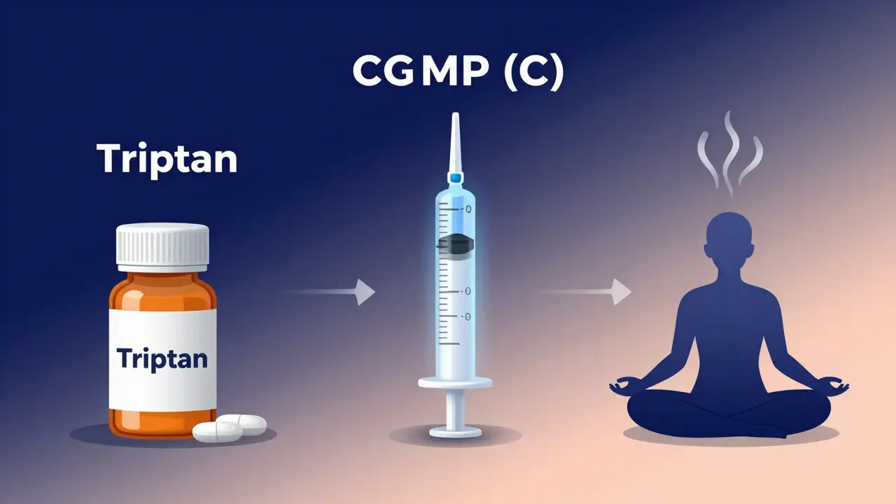 Tre behandlingsveier: tablett, injeksjon og mindfulness, viser valgmuligheter.