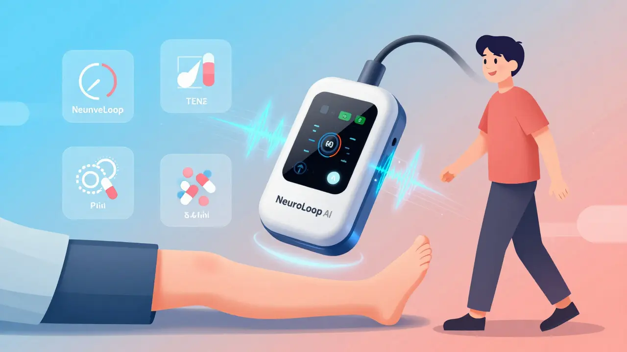 AI-styrt TENS-enhet som tilpasser pulser i sanntid basert på kroppens respons.