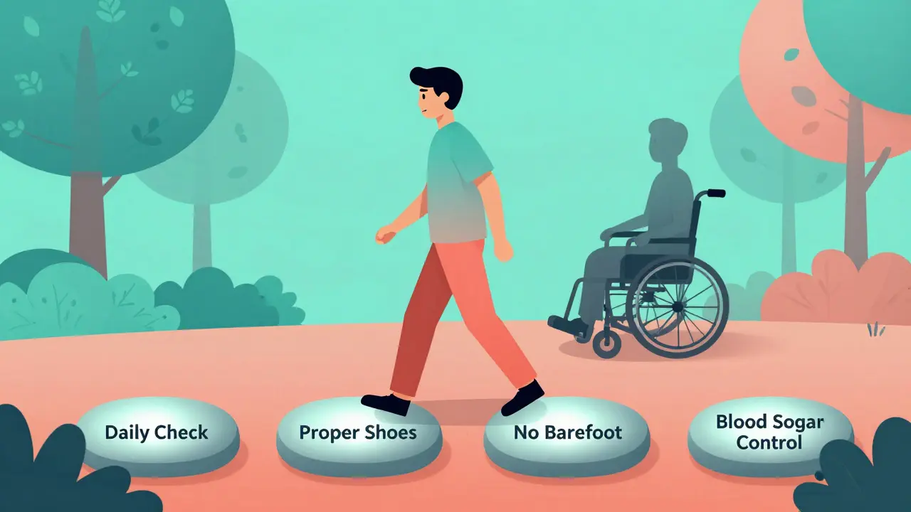 Person går på lysende stenene med daglige tiltak for å redusere risiko for amputasjon.