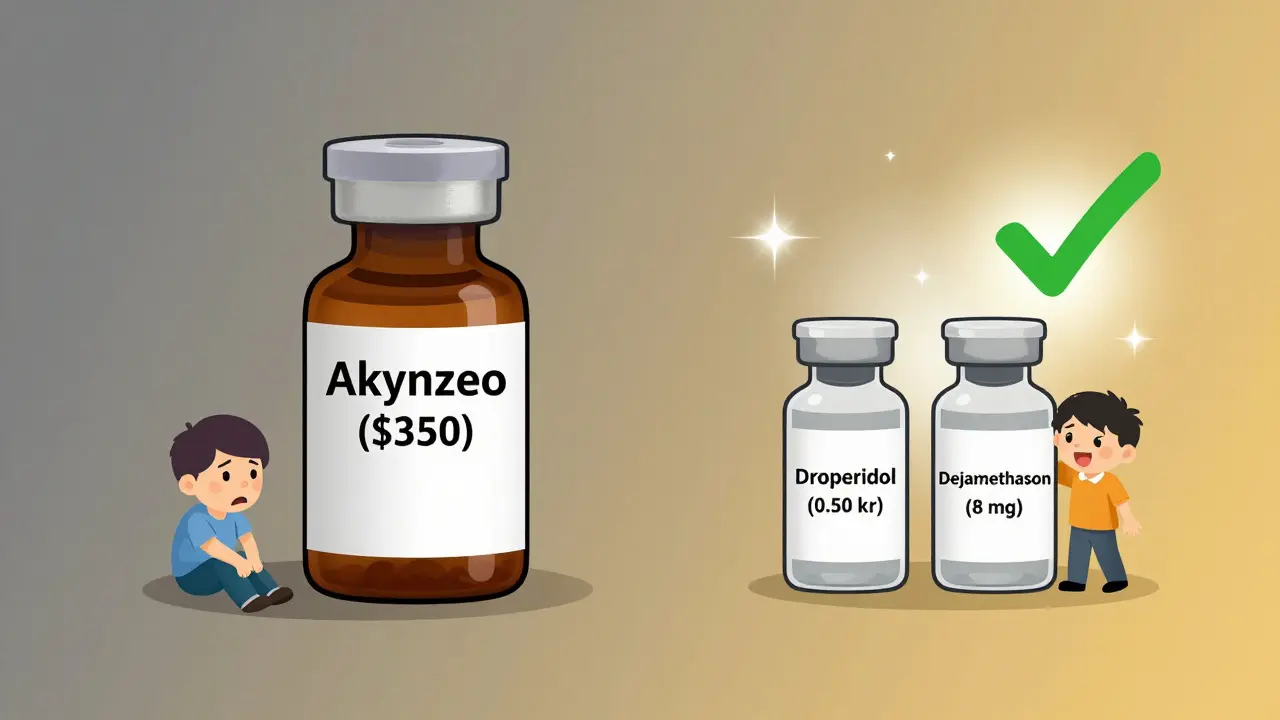 Sammenligning av dyre og billige medisiner mot kvalme, med fokus på økonomi og effekt.