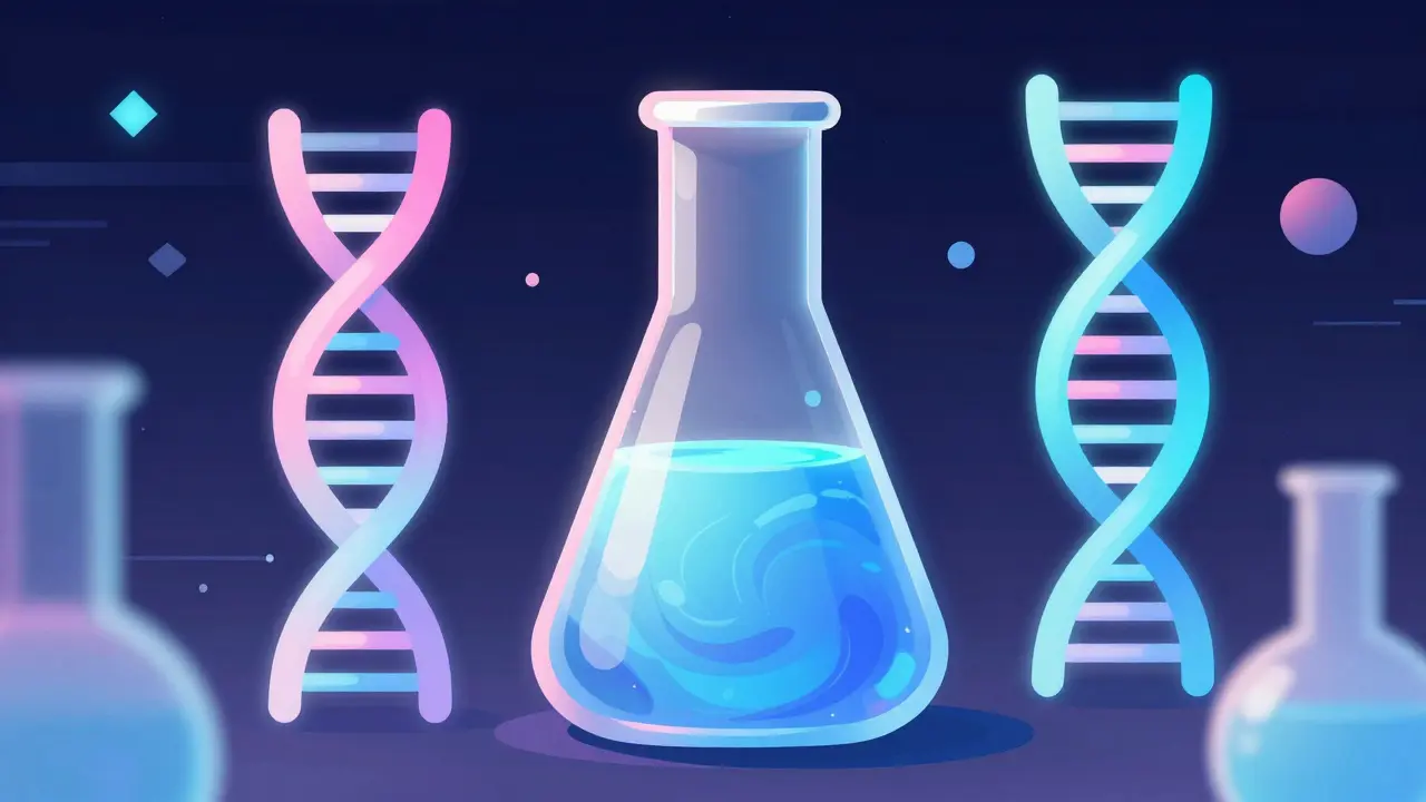 Abstrakt bilde av biosimilarer og fremtidig medisinutforskning.
