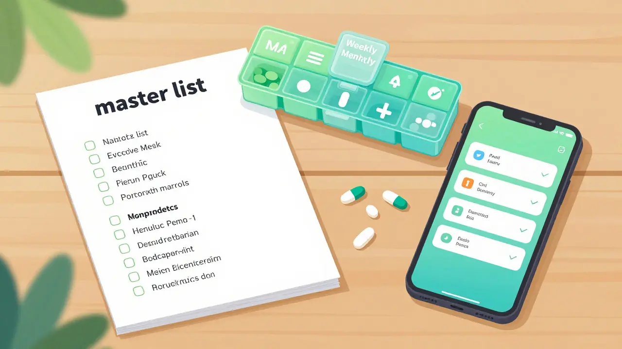 Organisert medisinliste, pilleeske og mobilapp for trygg medisinering