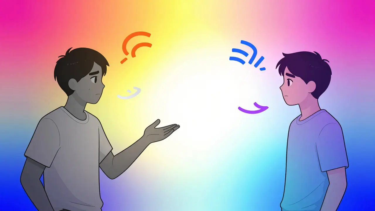 To personer kommuniserer tydelig med gestikulering i fokus.